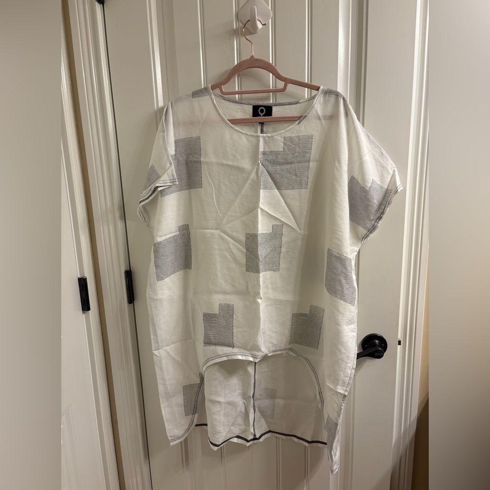 NWT My Soul Danish Luxury Brand Square Stitch Hi-Lo White Tunic Top Minimalist